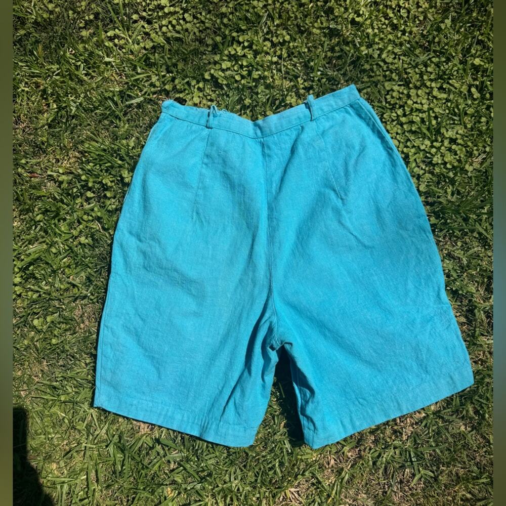60s Vintage High Waist Side Zip Bright Blue Denim Shorts - Picture 2 of 8